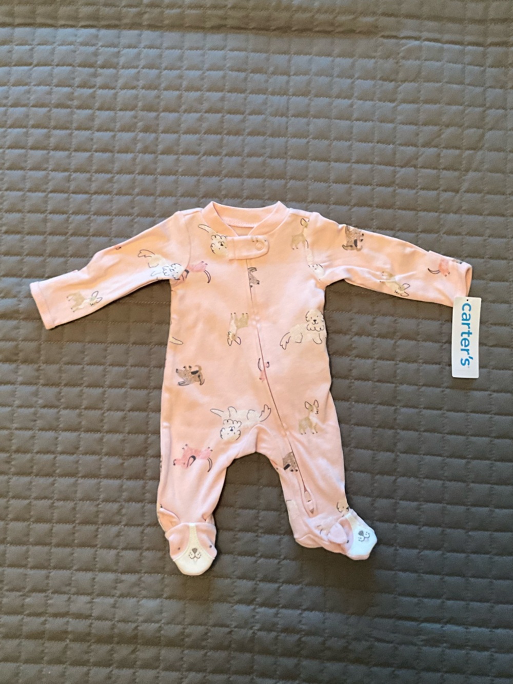 NWT CARTER’S Light Pink Puppy Print Baby Footed One-Piece | Preemie